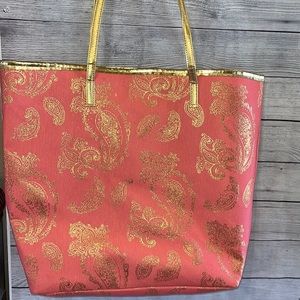 Coral and Gold Paisley Bag